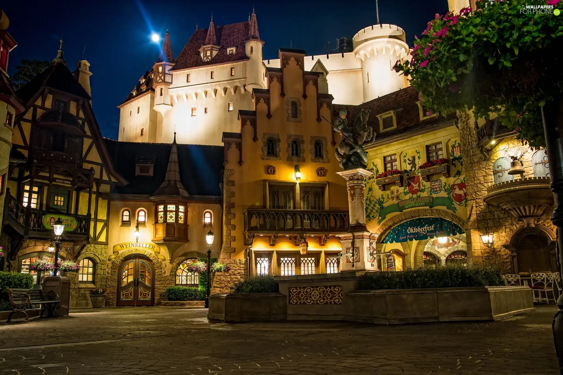 market, Night, California, Houses, Town, Disneyland, USA
