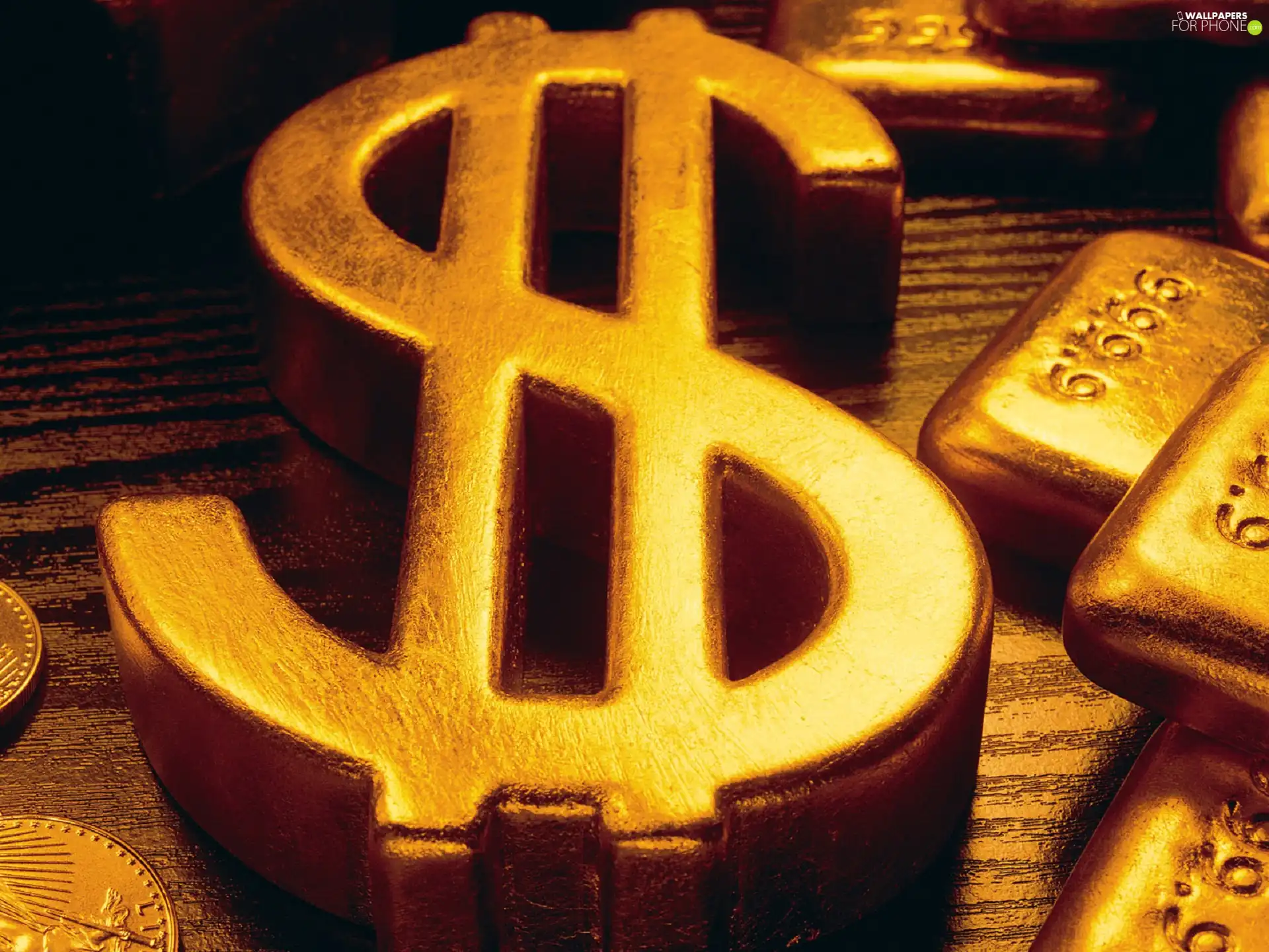 Bars, symbol, dollar, Golden automobile