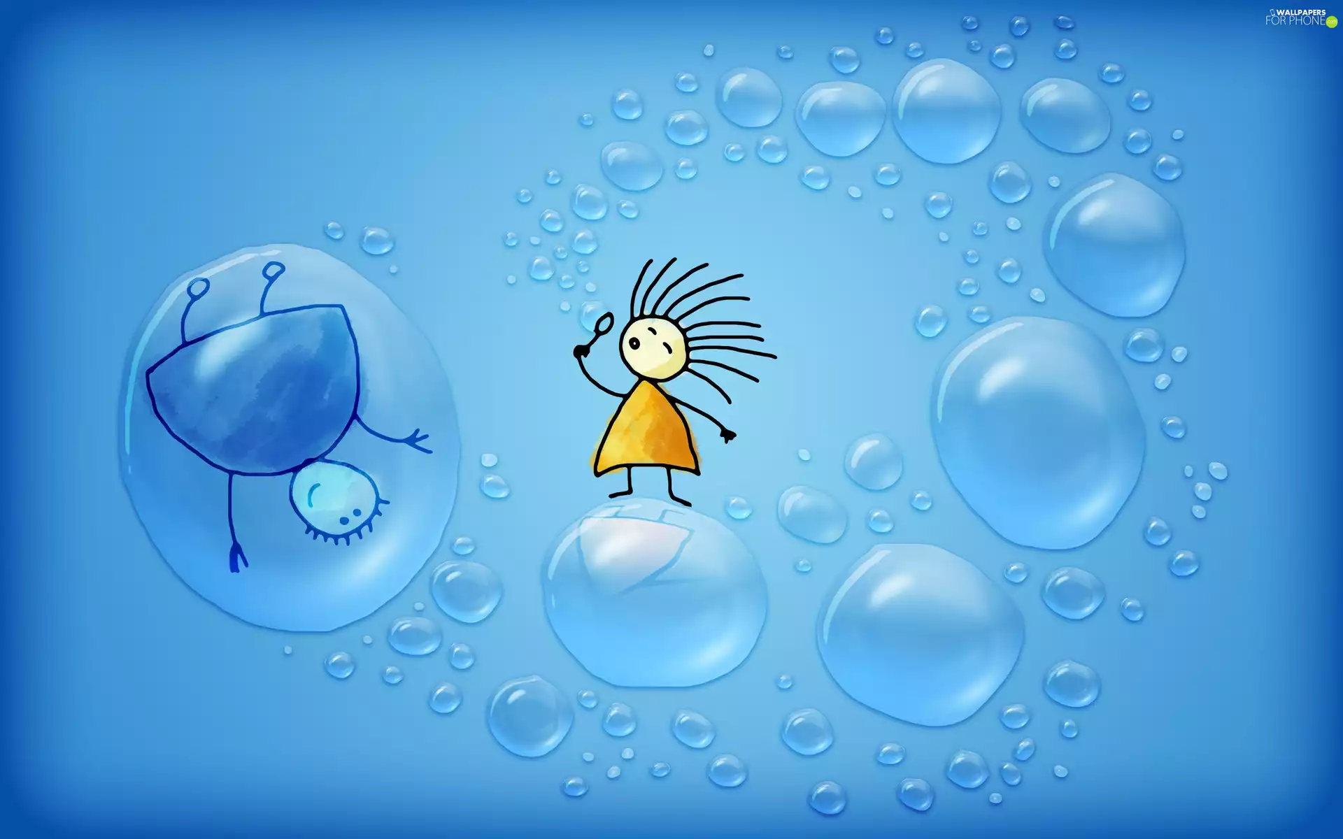 interesting eyes, Characters, For Children, Water drops, blue background, Drawing, 2D Graphics