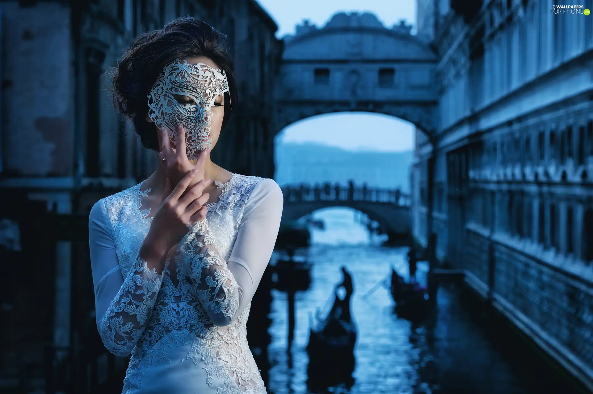 Women, Italy, dress, Mask, White, Venice