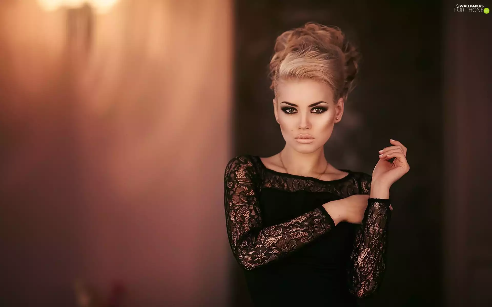 make-up, Women, dress, mode, black, bun