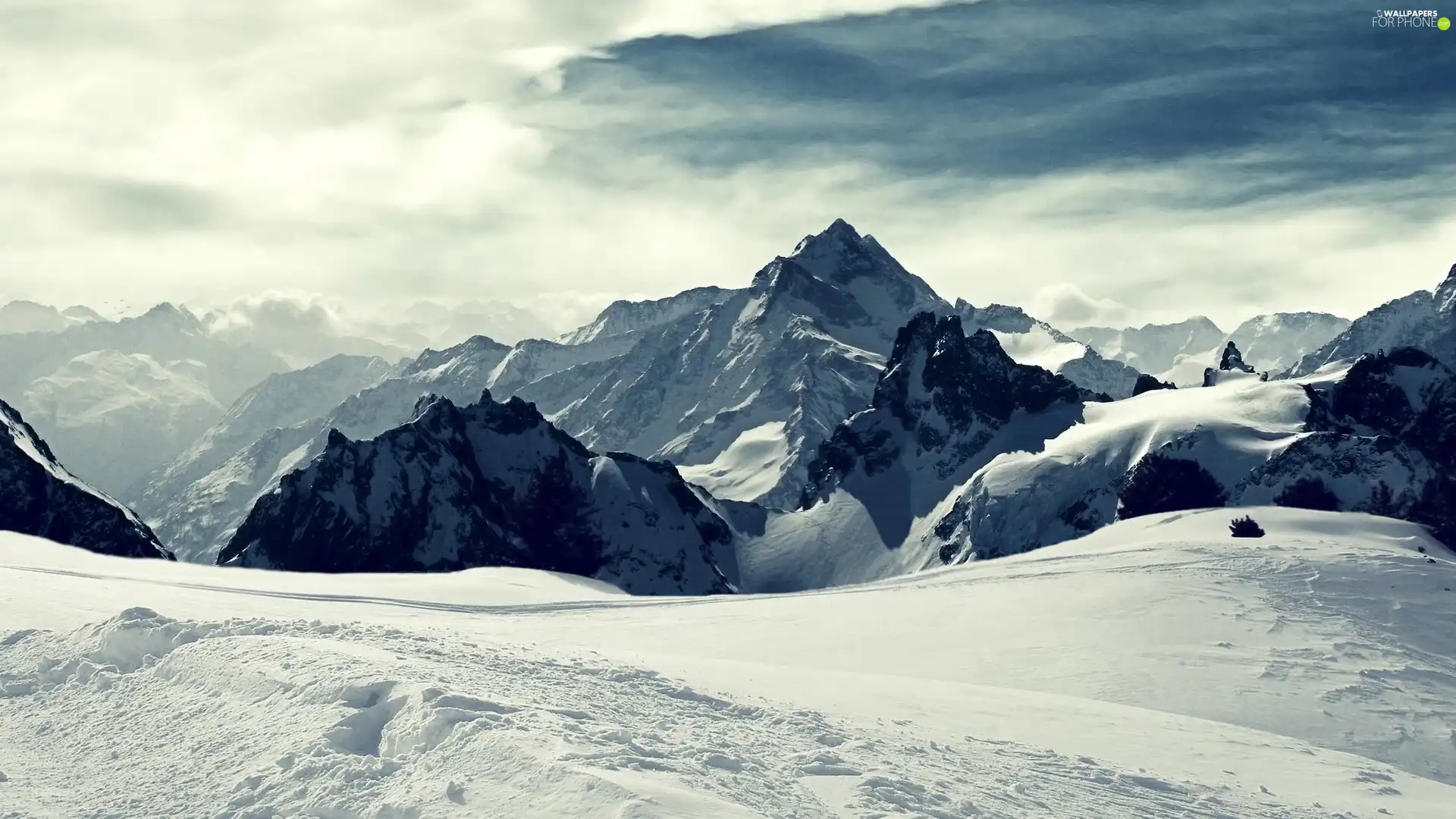 Mountains, snow, drifts, height