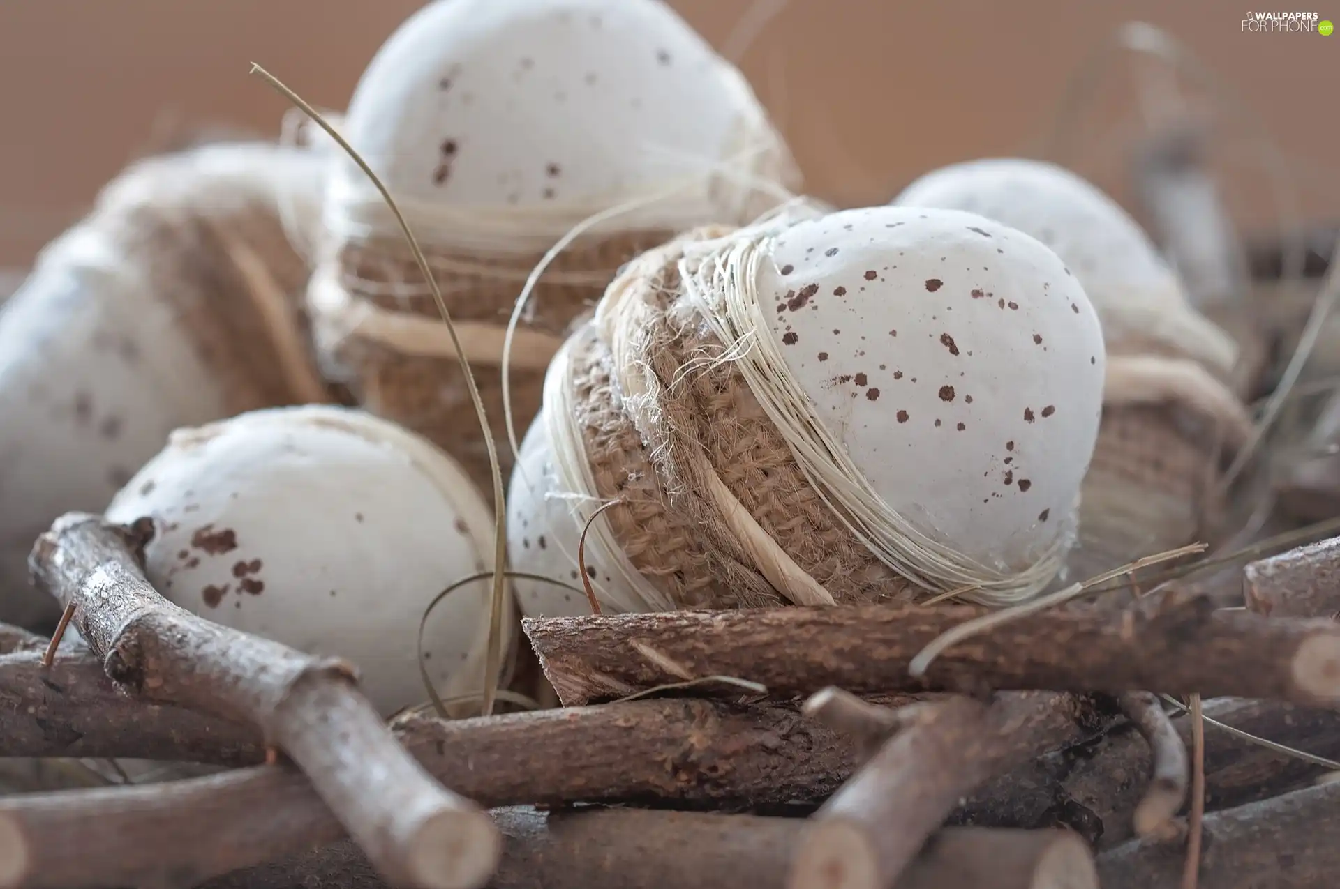 Easter, decoration, twine, stick, eggs