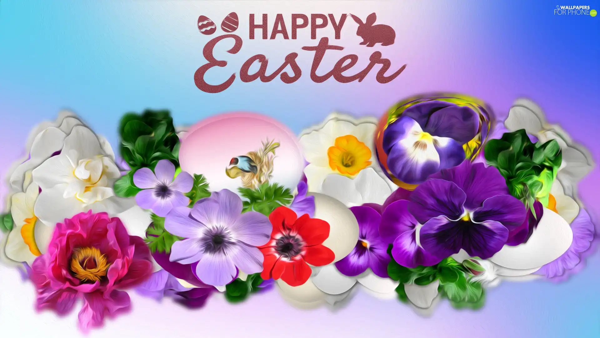 Flowers, text, graphics, Easter