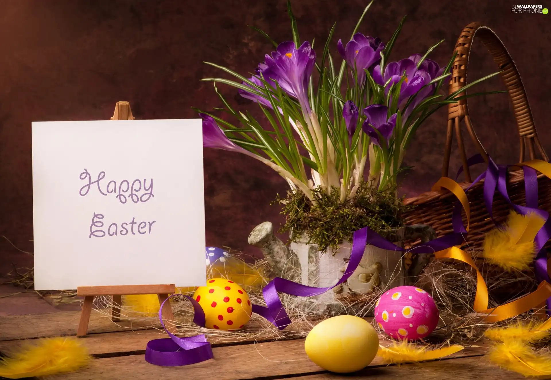 crocuses, Wishes, Easter, eggs