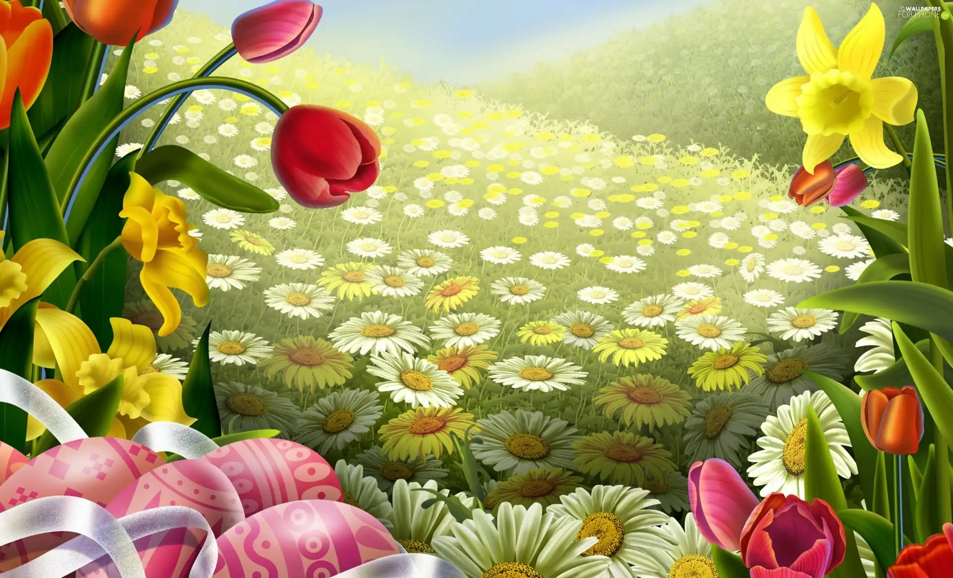 Flowers, color, eggs, easter, paint, Spring