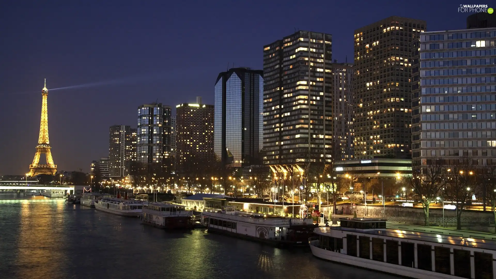 Eiffla, River, night, tower, Paris