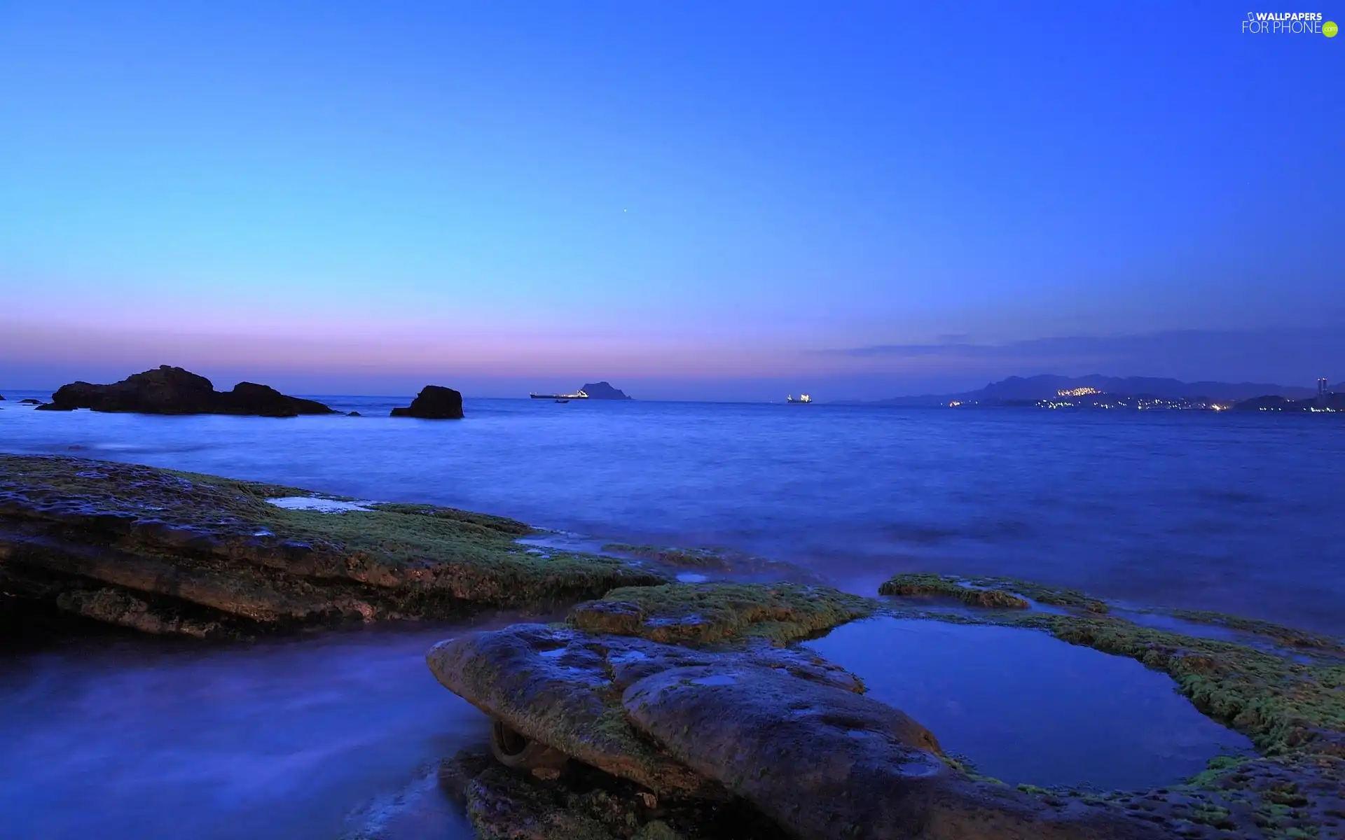 evening, Blue, sea