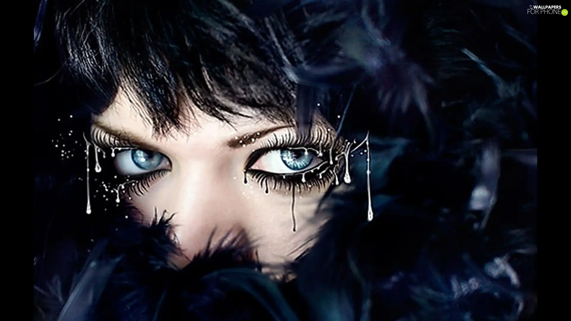 Eyes, feather, make-up, Blue, Women