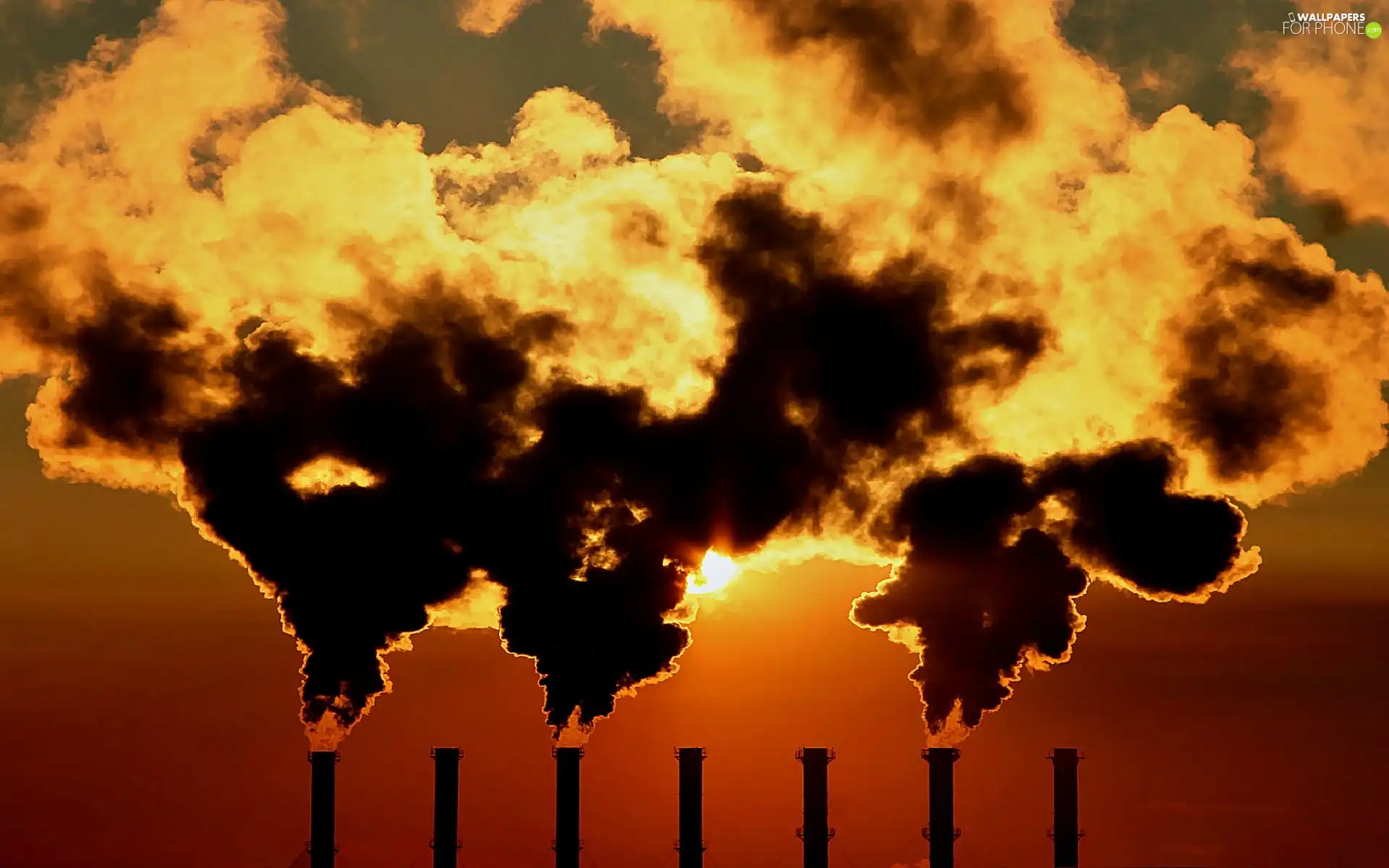 factory, smoke, Chimneys