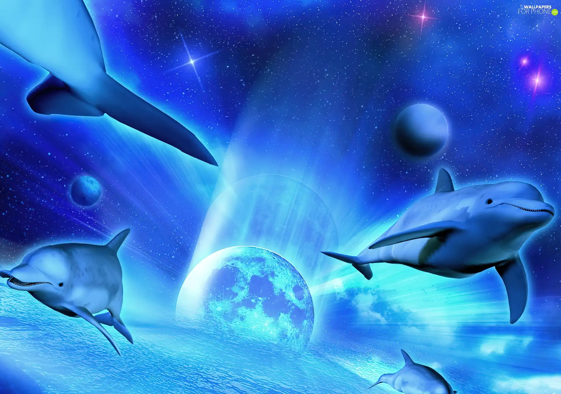 fantasy, dolphins, Planet