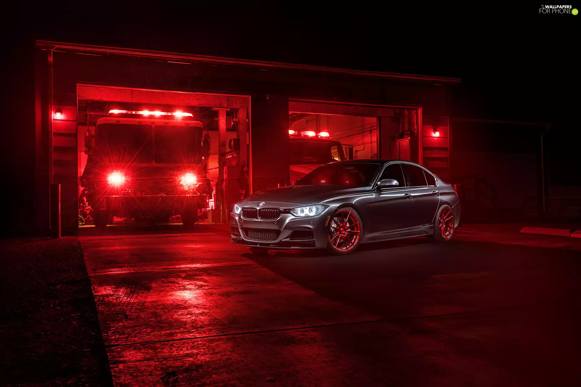 Night, Depot, cars, Fire, BMW F30 335i