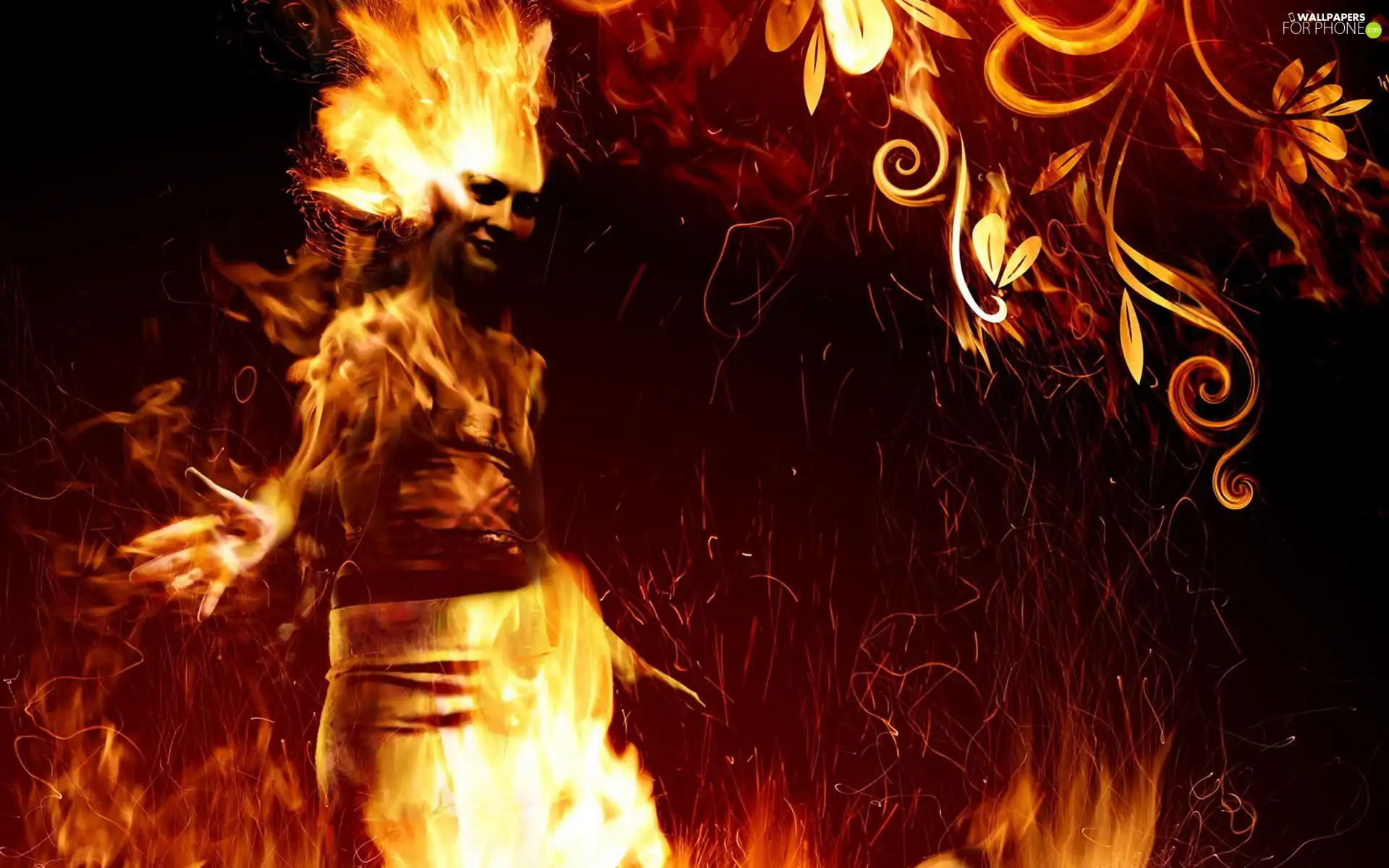 fire, Women, Flames