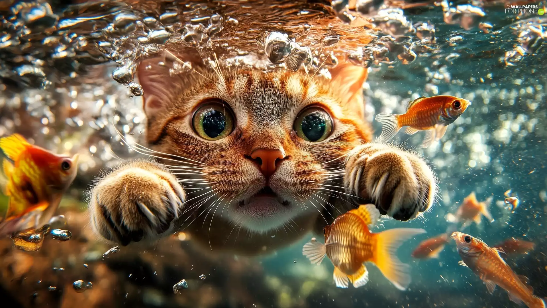 fish, cat, aquarium