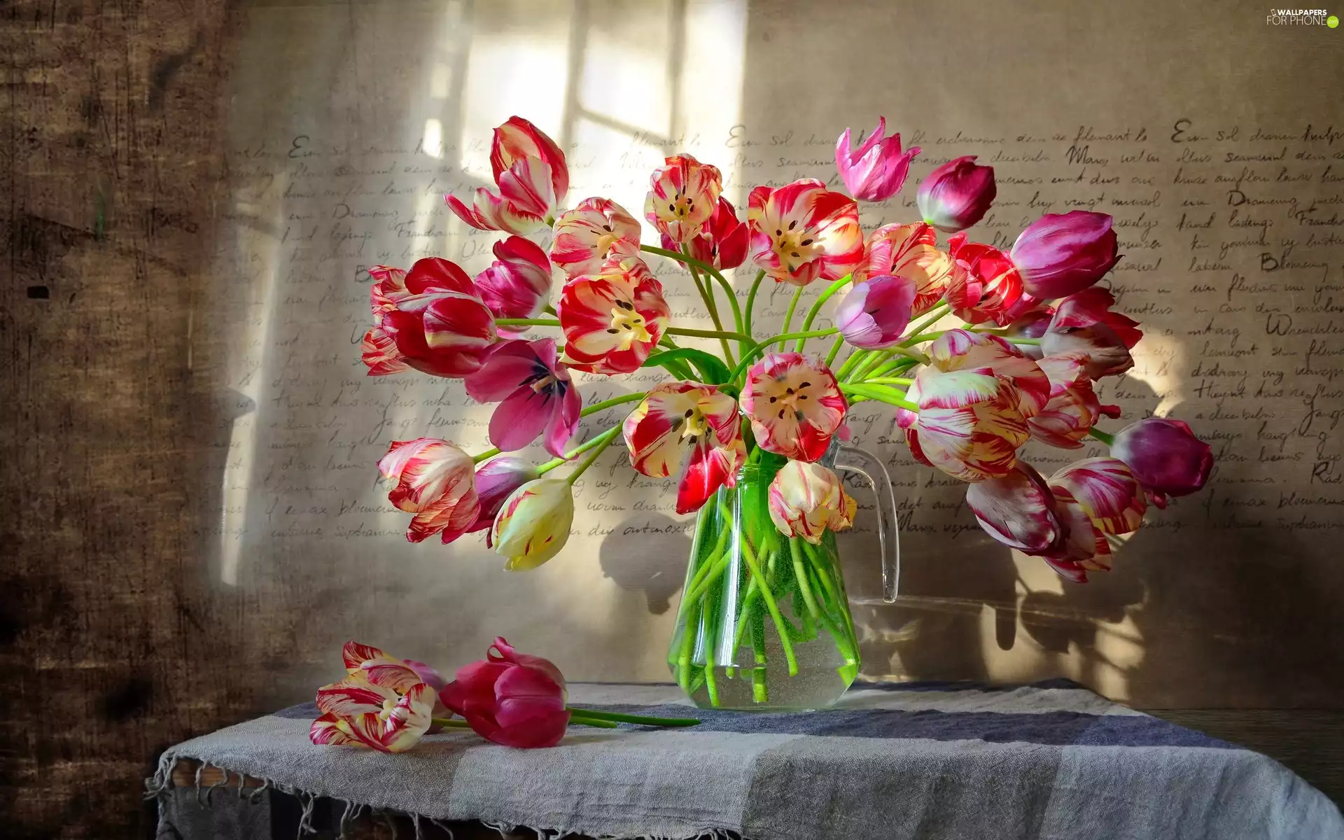 Vase, ligh, Window, sun, luminosity, bouquet, Tulips, flash