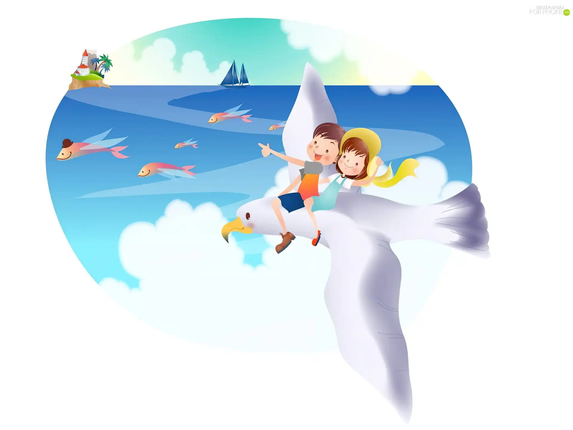 flight, Kids, seagull