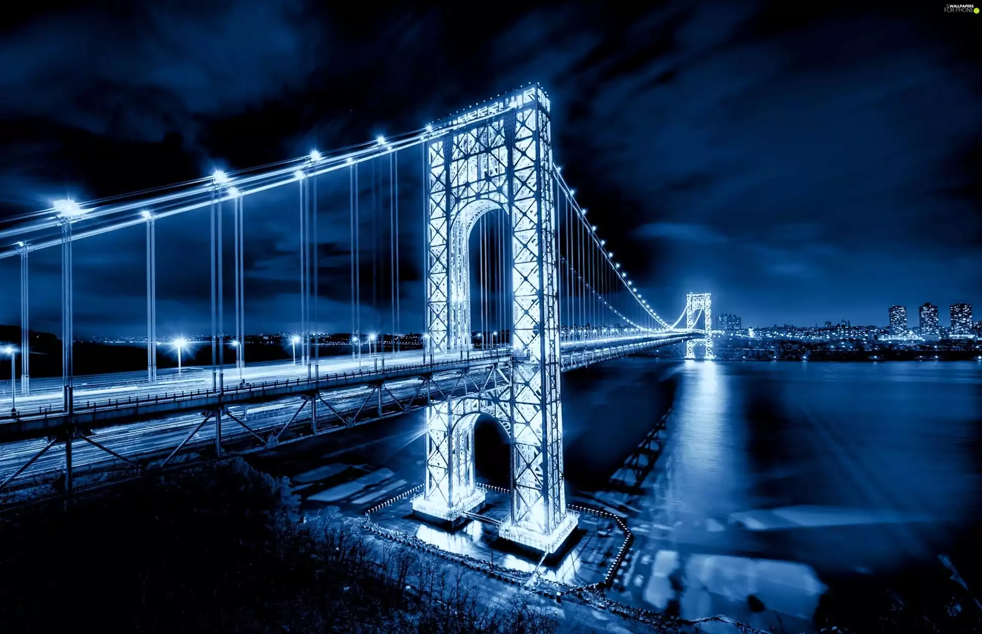 bridge, Floodlit, night, George Washington