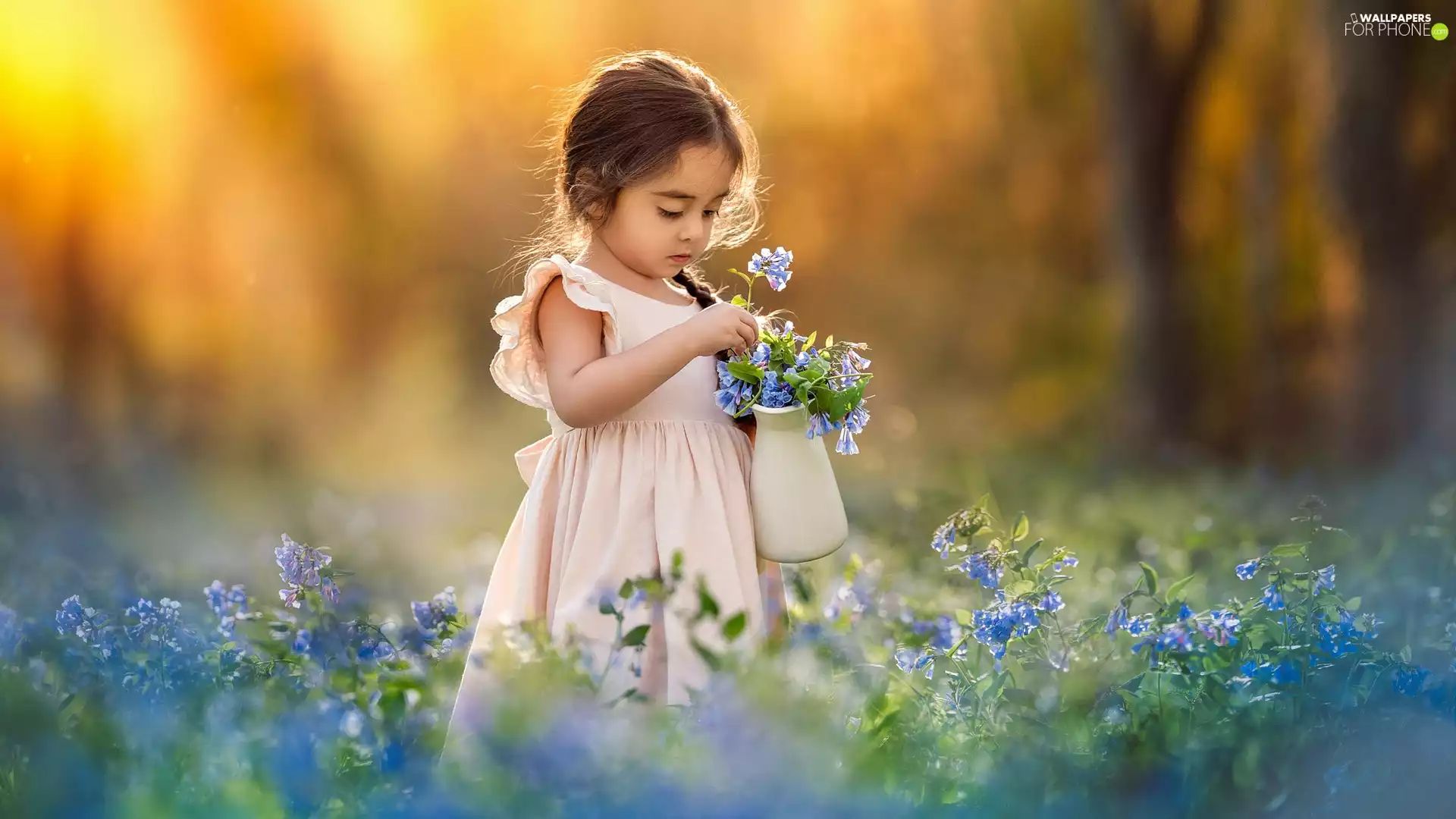 Flowers, girl, Blue