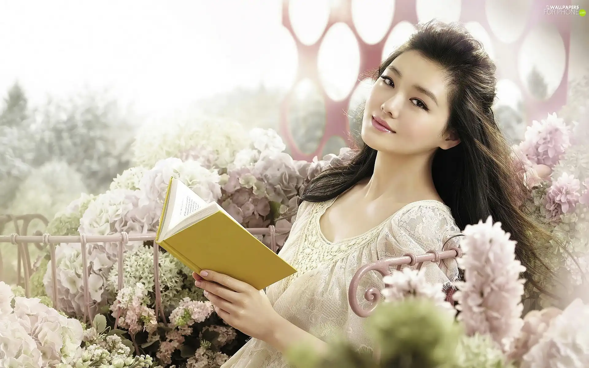 Flowers, girl, Book