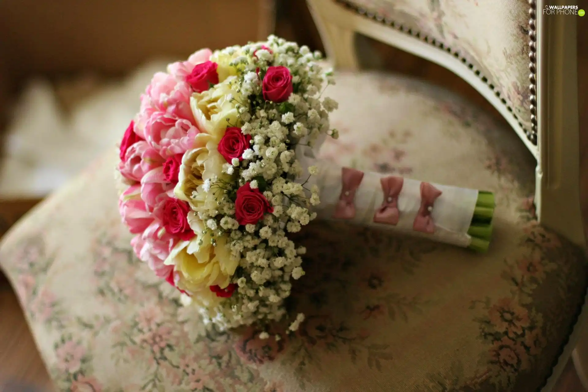 flowers, Chair, bouquet