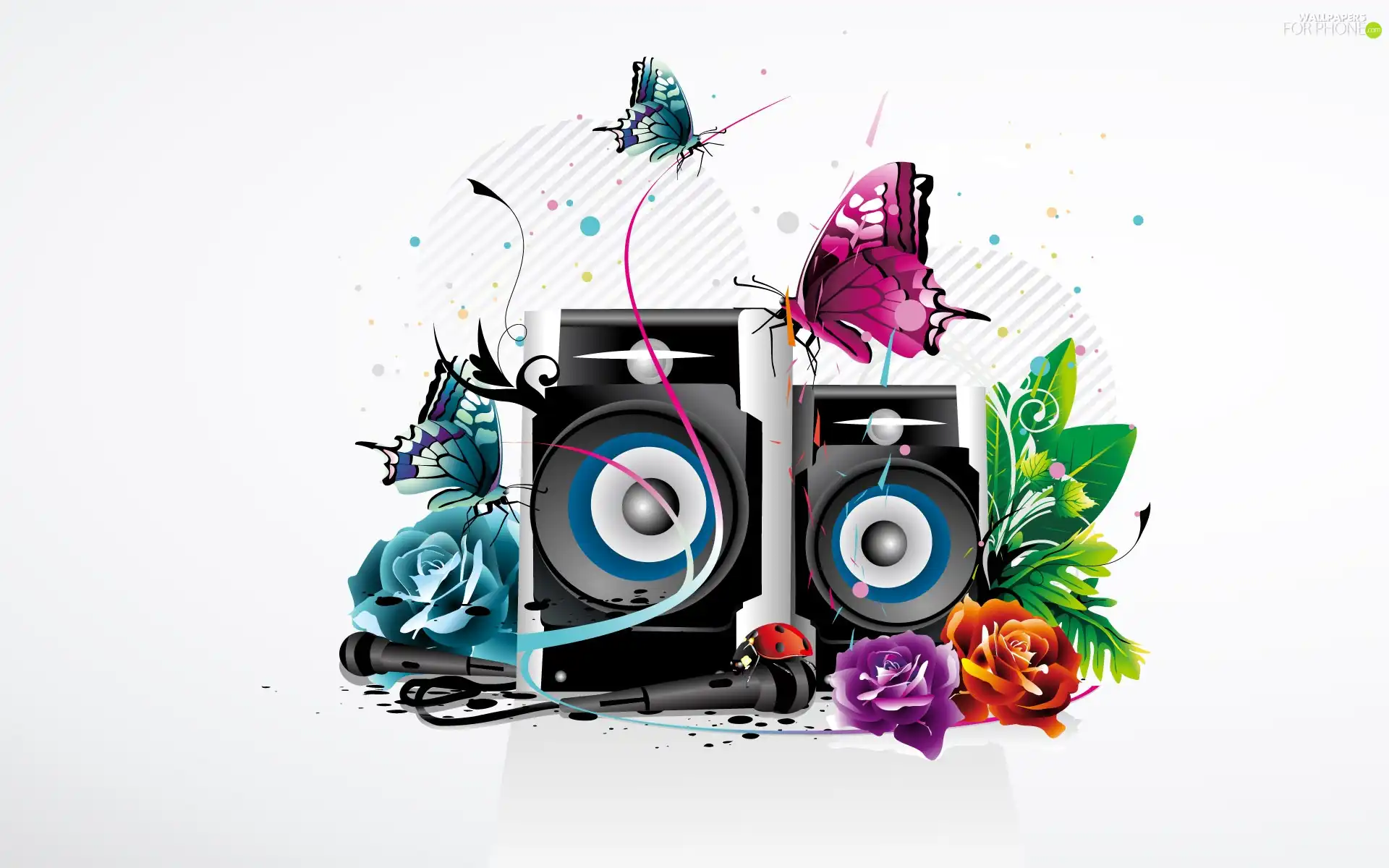 Flowers, speaker, butterflies