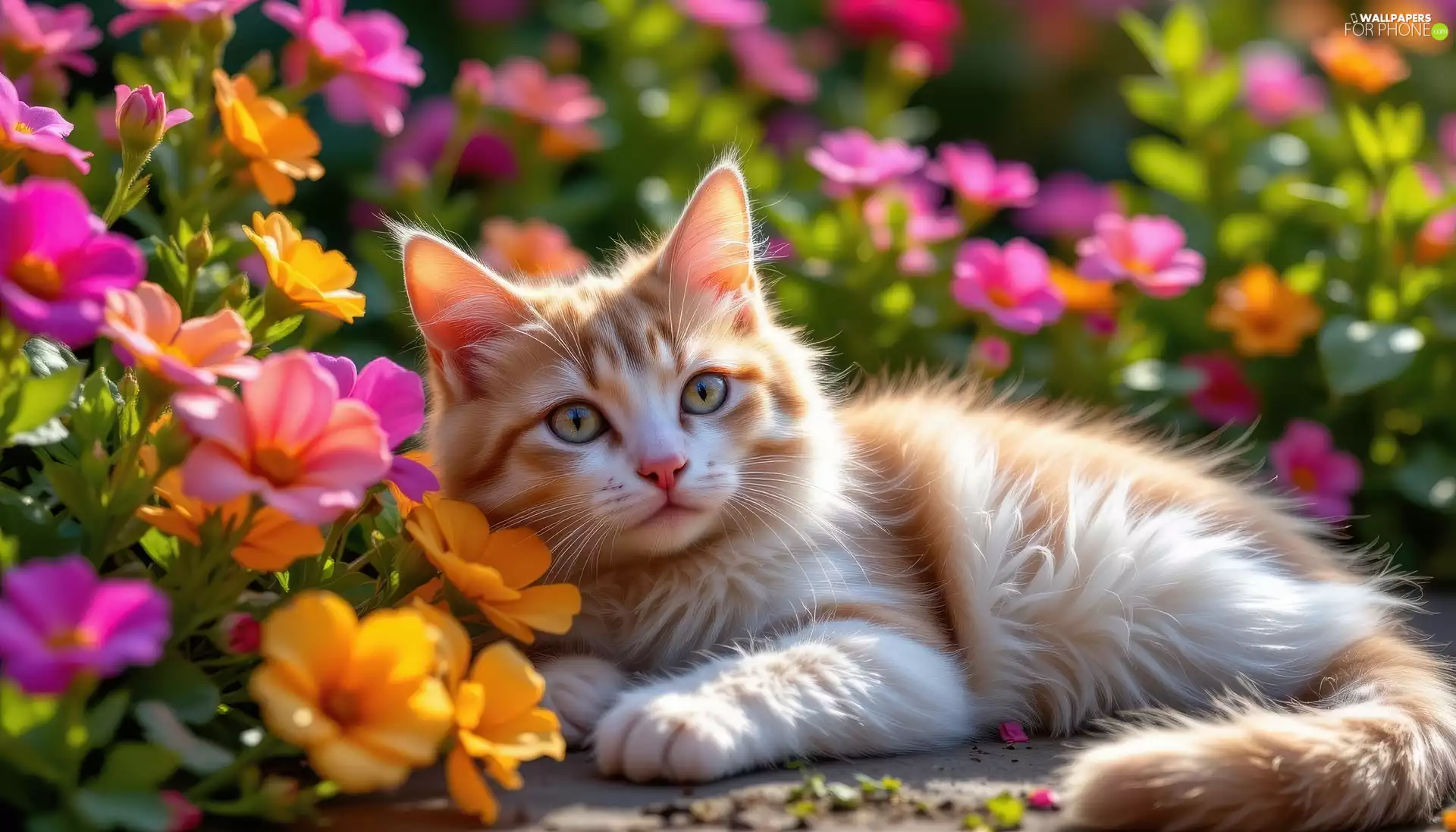Flowers, lying, cat
