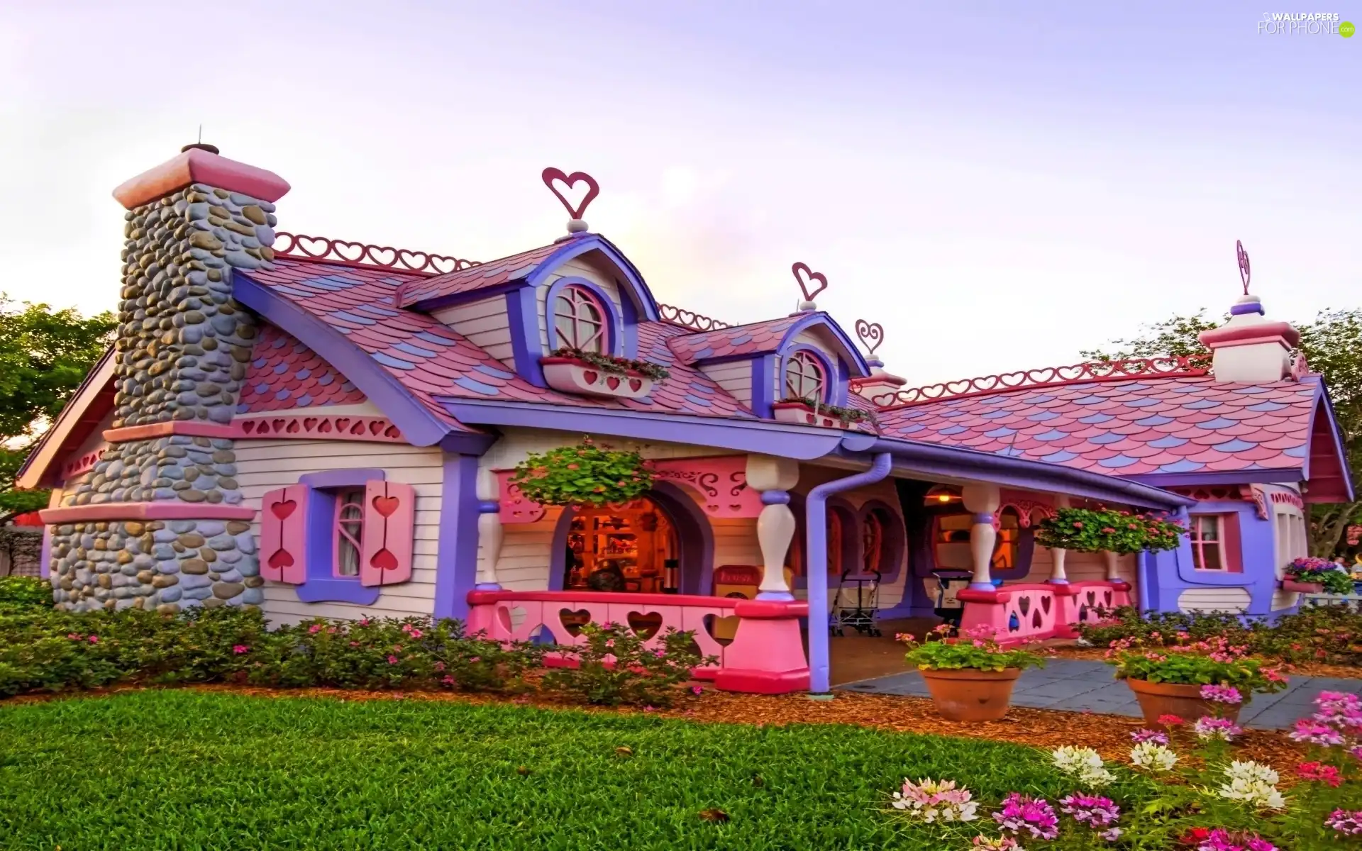 color, grass, Flowers, house