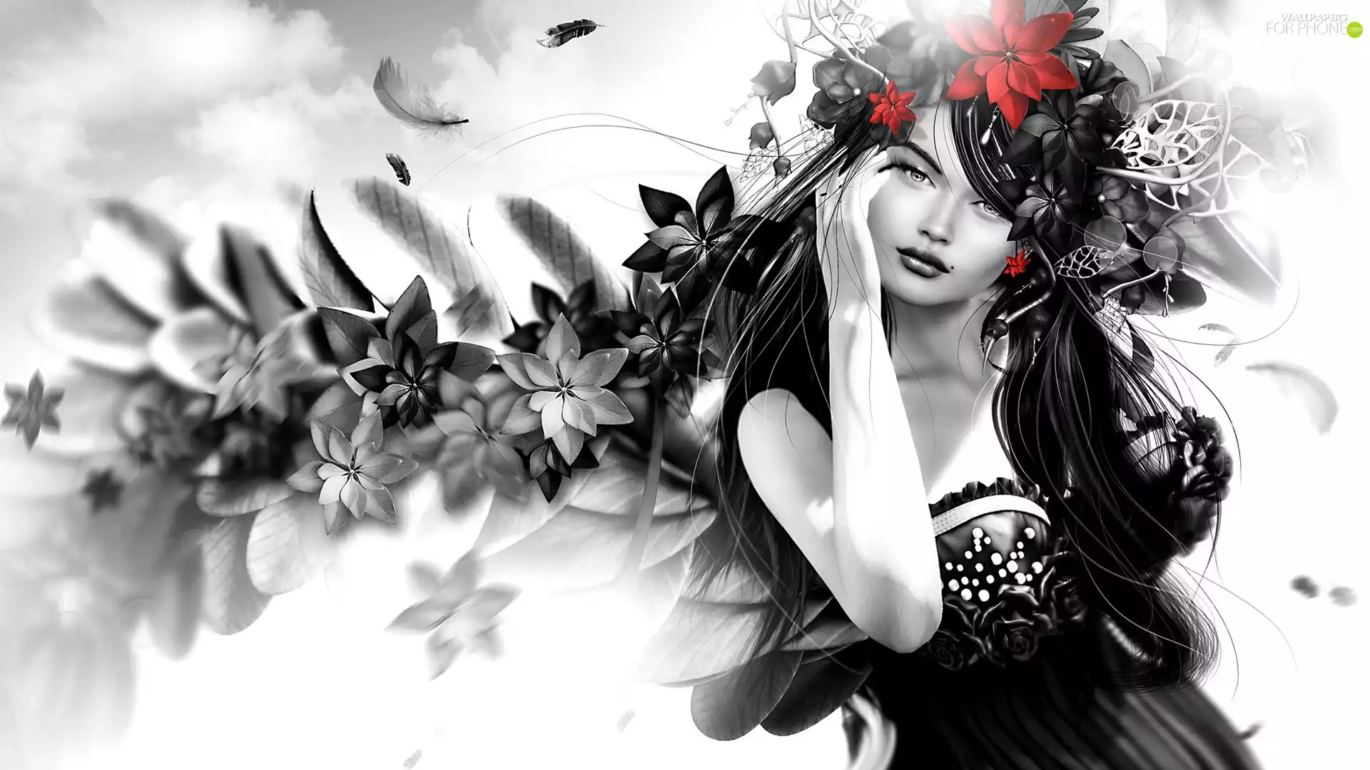 Digital Art, girl, Flowers