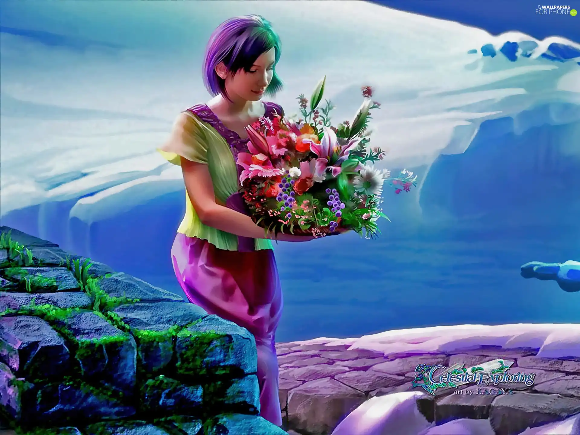 graphics, girl, Flowers, Kagaya