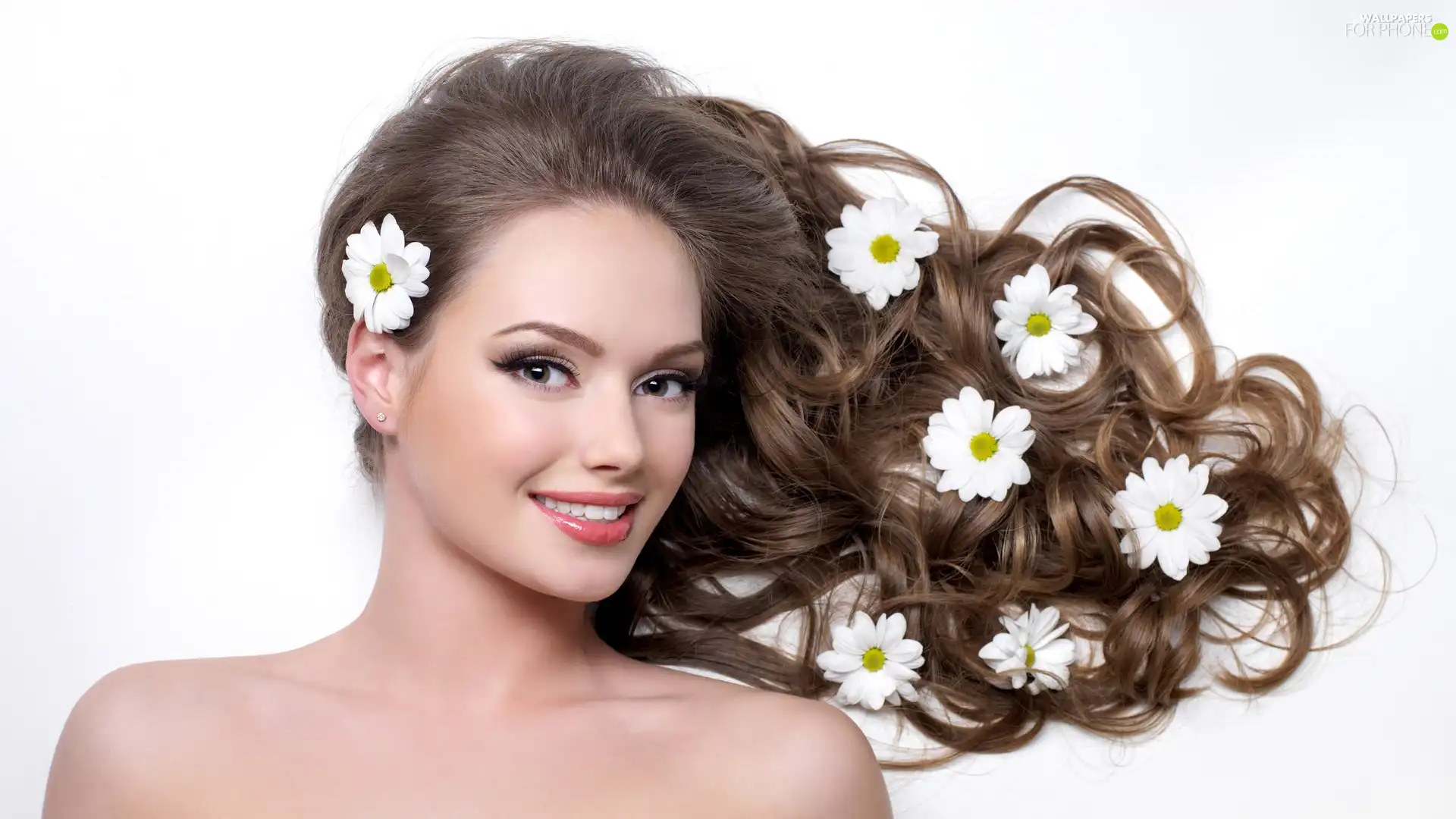 girl, Hair, Flowers, make-up