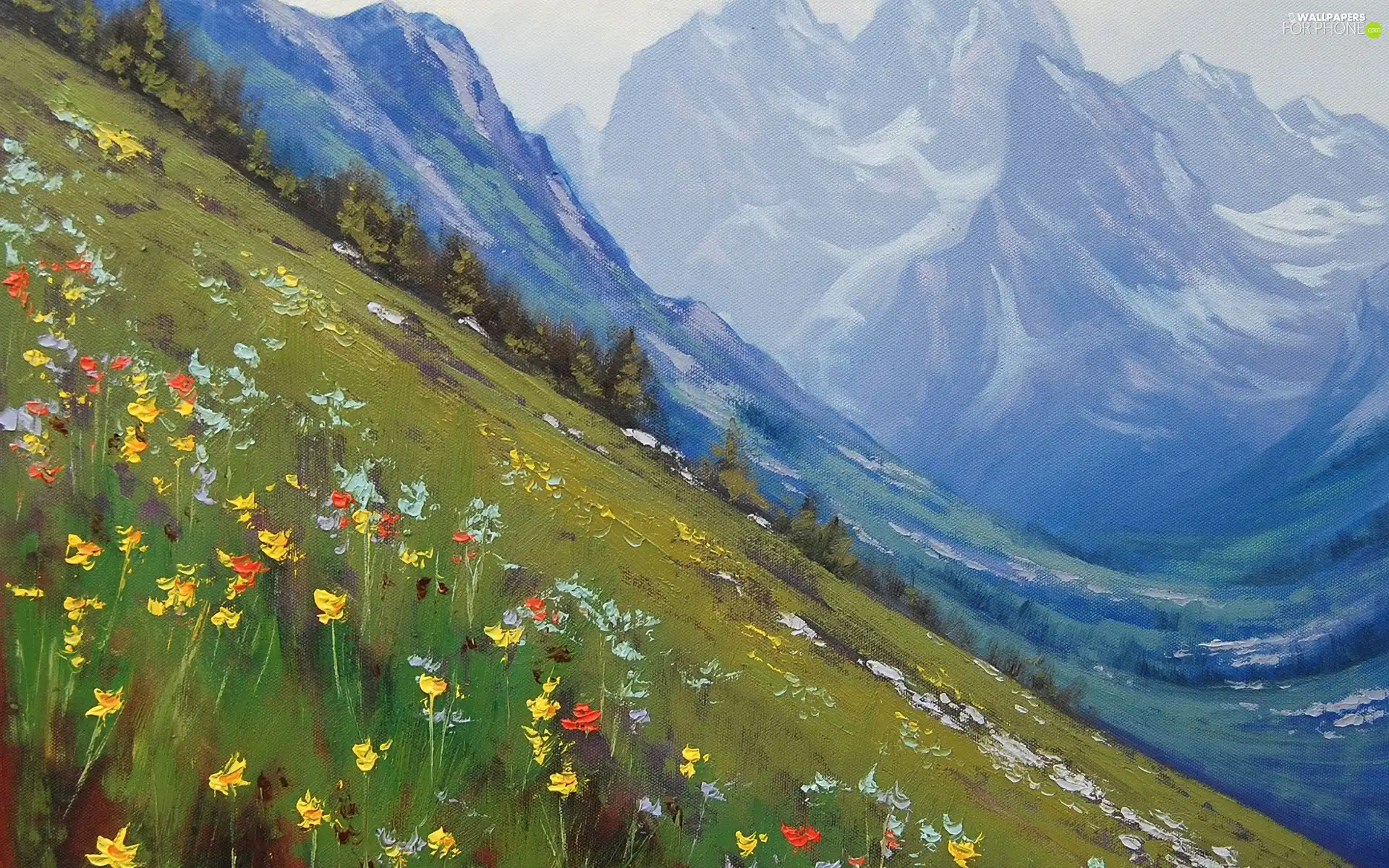 Flowers, Mountains, Meadow