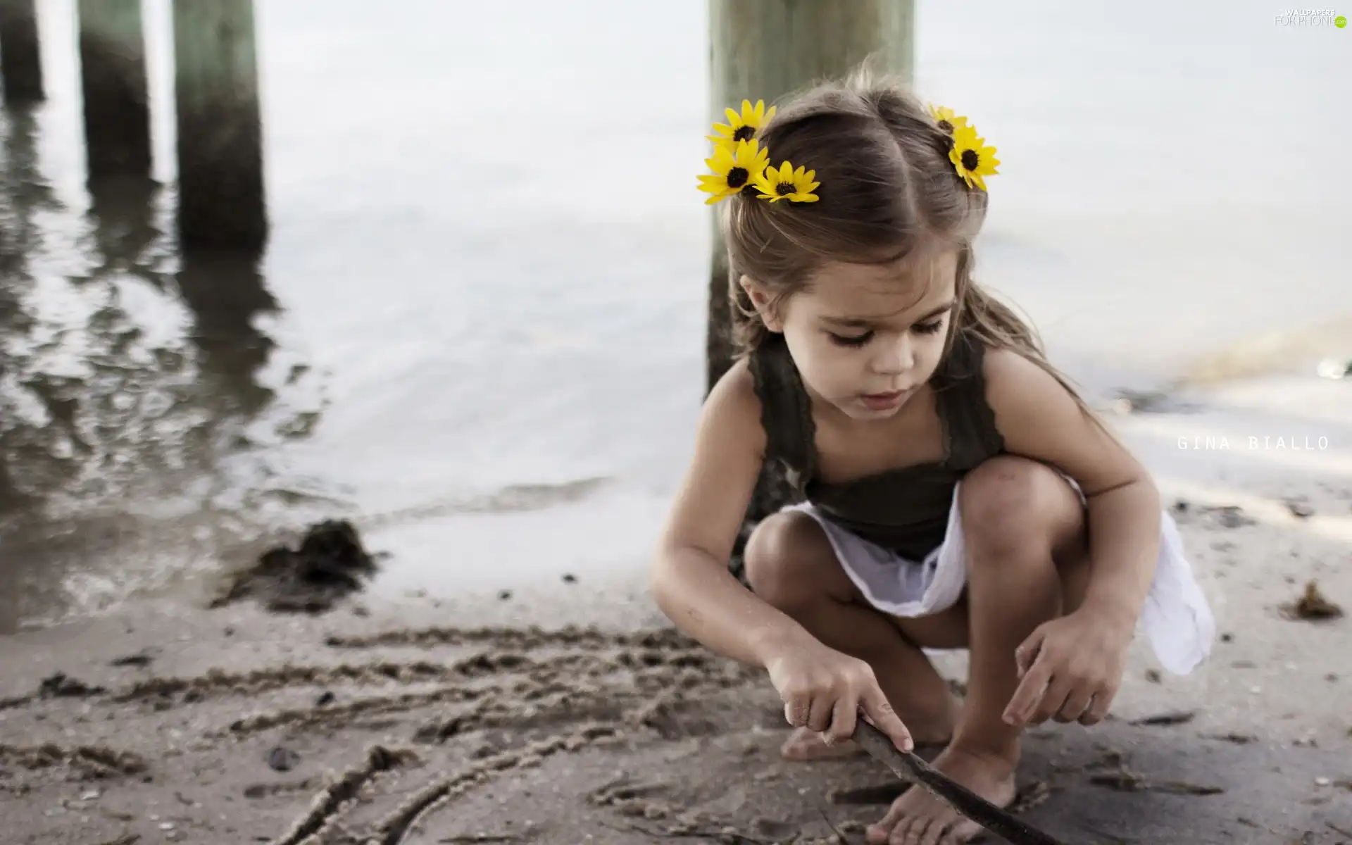 Flowers, girl, pigtail