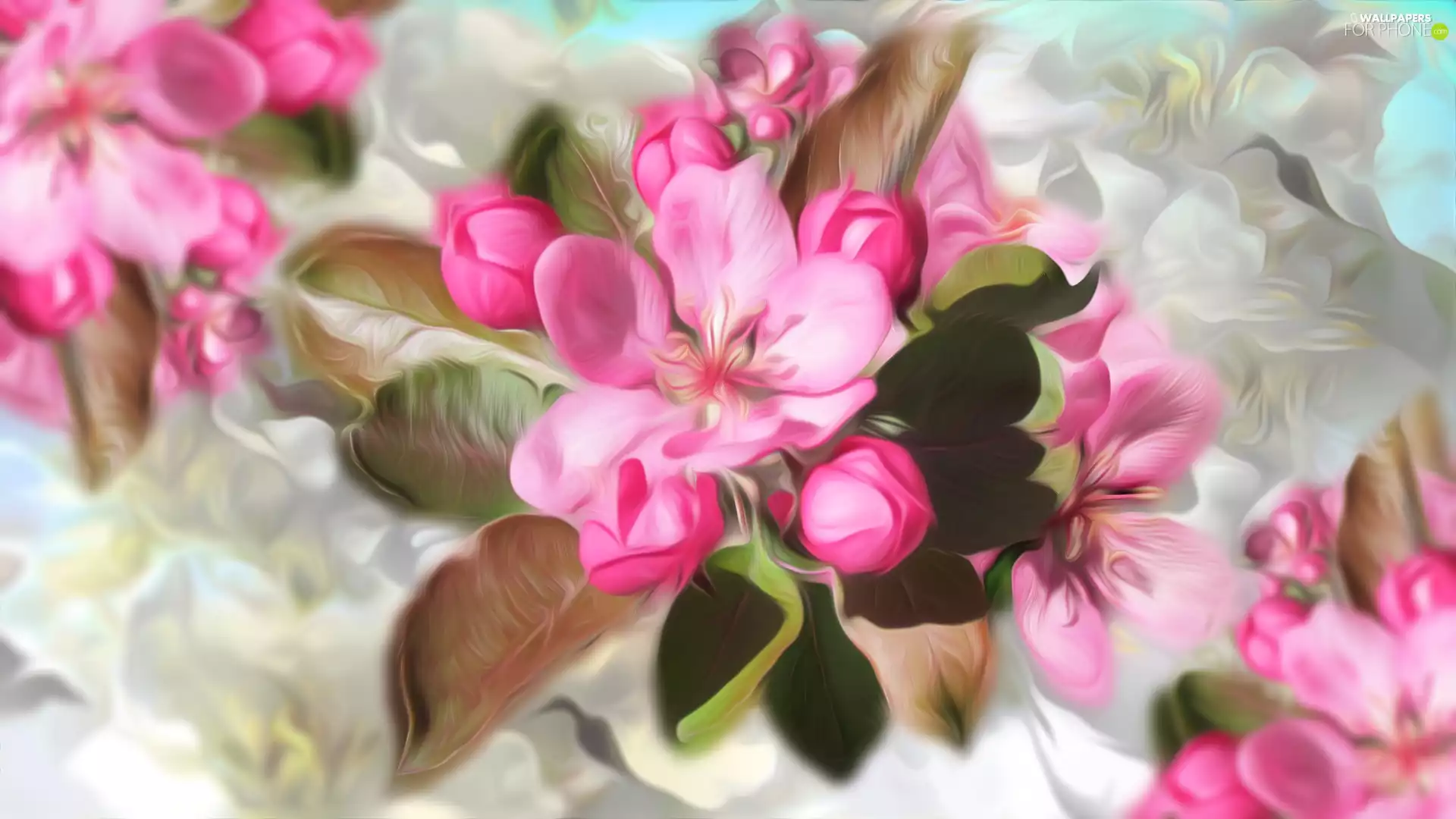 Pink, Buds, graphics, Flowers