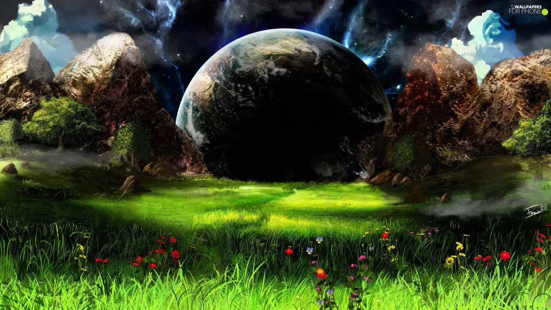 Planet, Meadow, Flowers, Universe