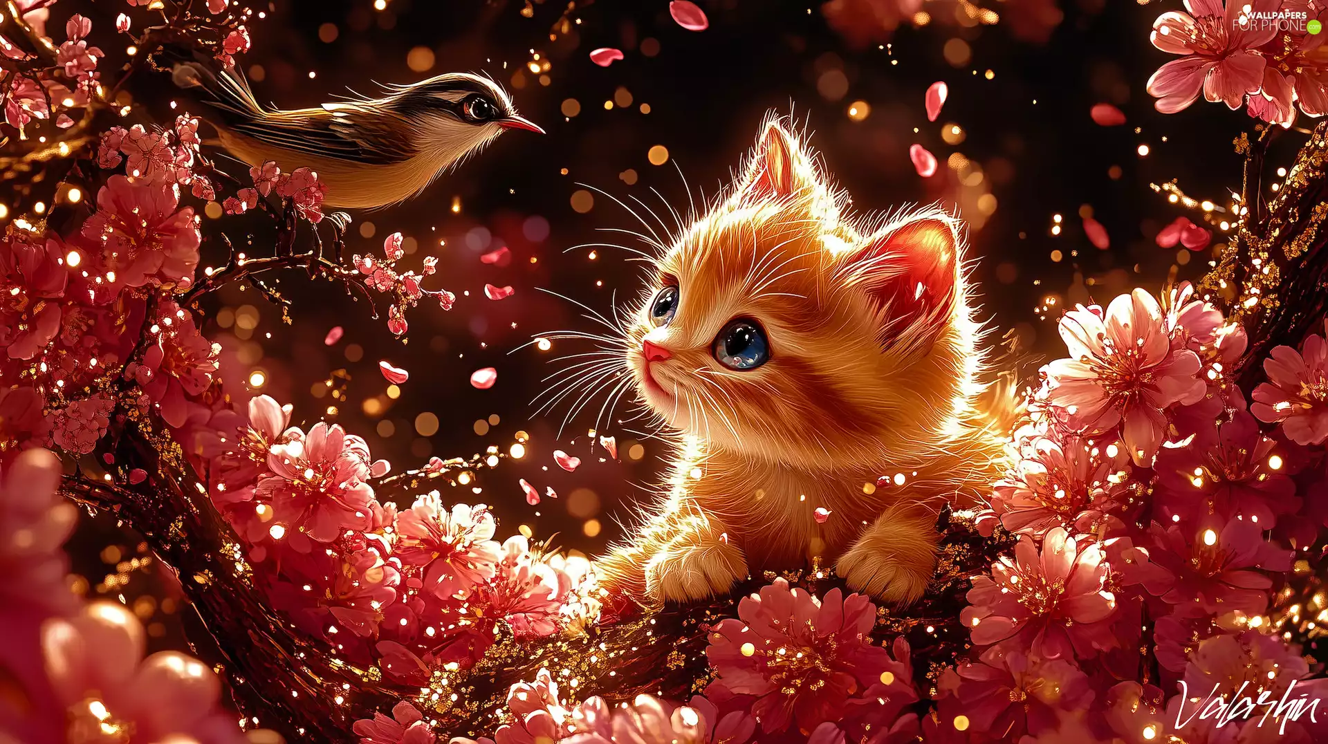 Bird, Flowers, small, cat, graphics