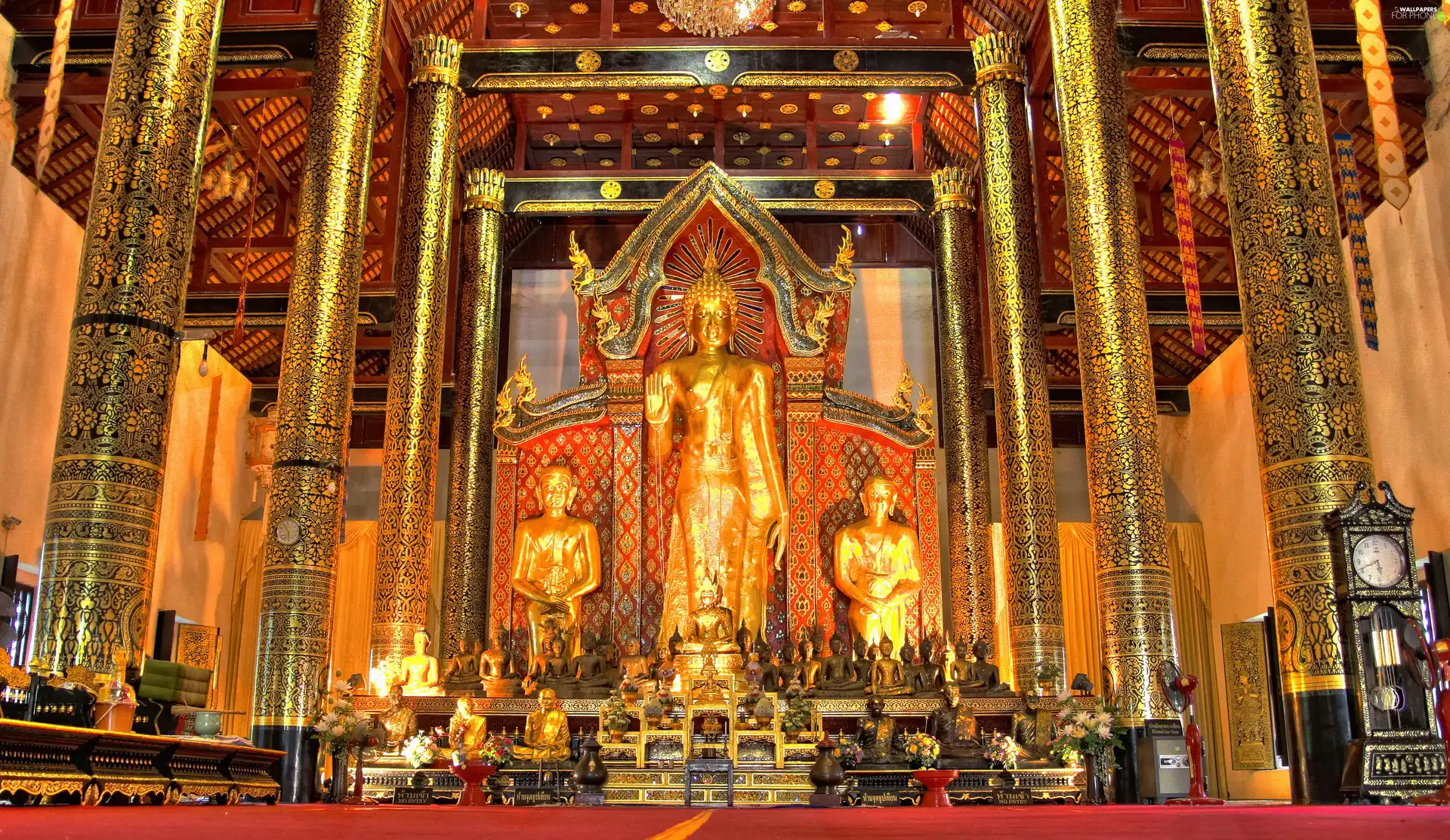 temple, Clock, Flowers, statues