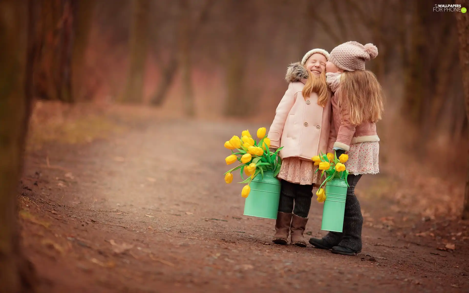 Flowers, Tulips, friends, Way, girls