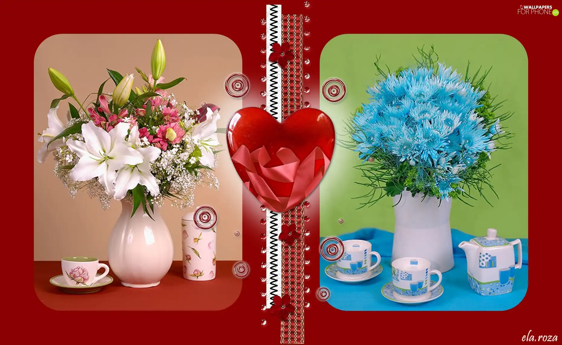 Flowers, Two cars, vase, cups, ##, pictures