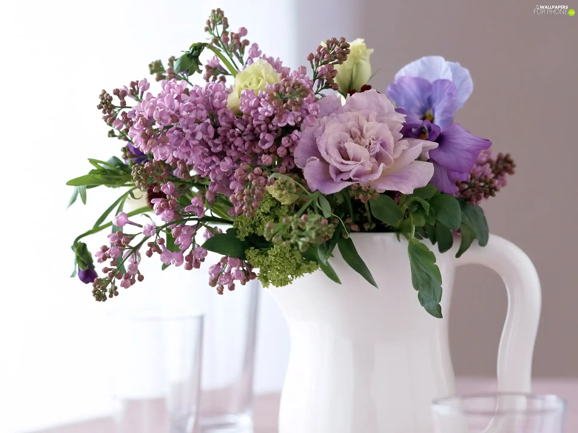 White, bouquet, flowers, bowl