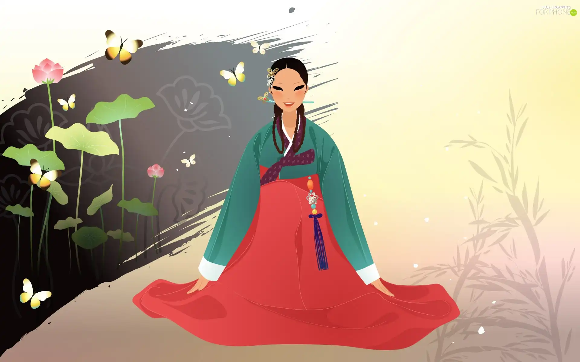 Women, kimono, Flowers, geisha