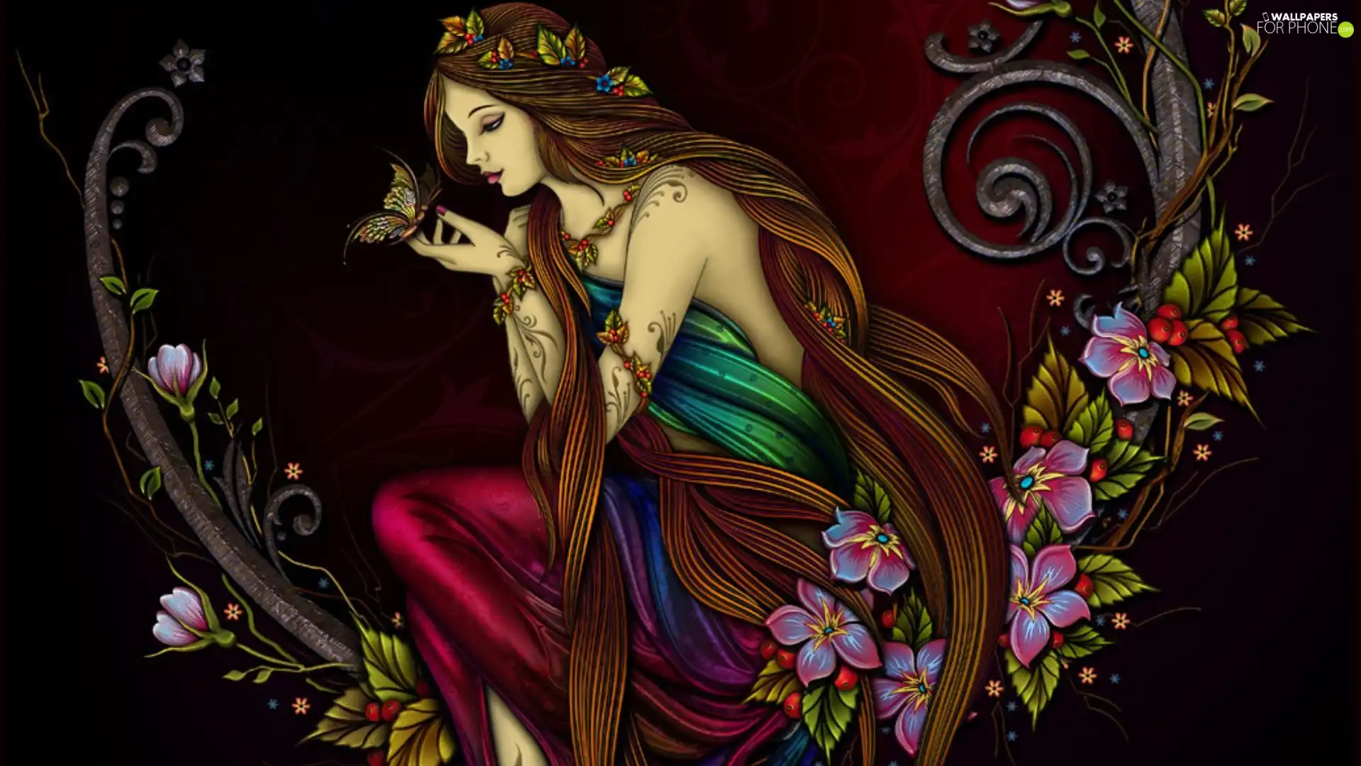 Women, tattoos, Flowers, butterfly