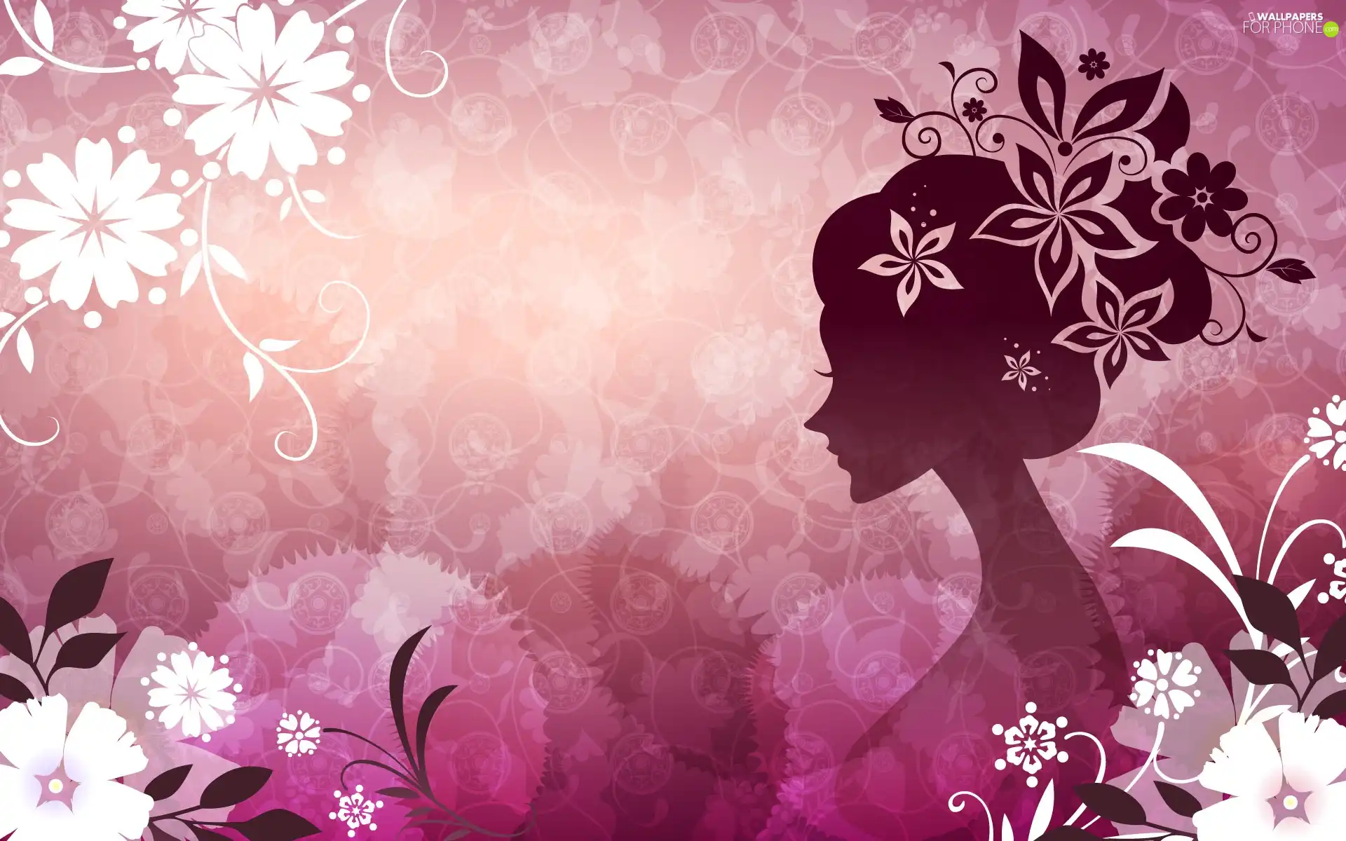Women, White, Flowers, pink