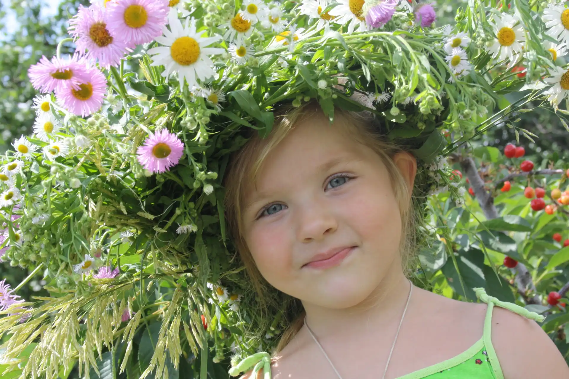 Flowers, girl, wreath