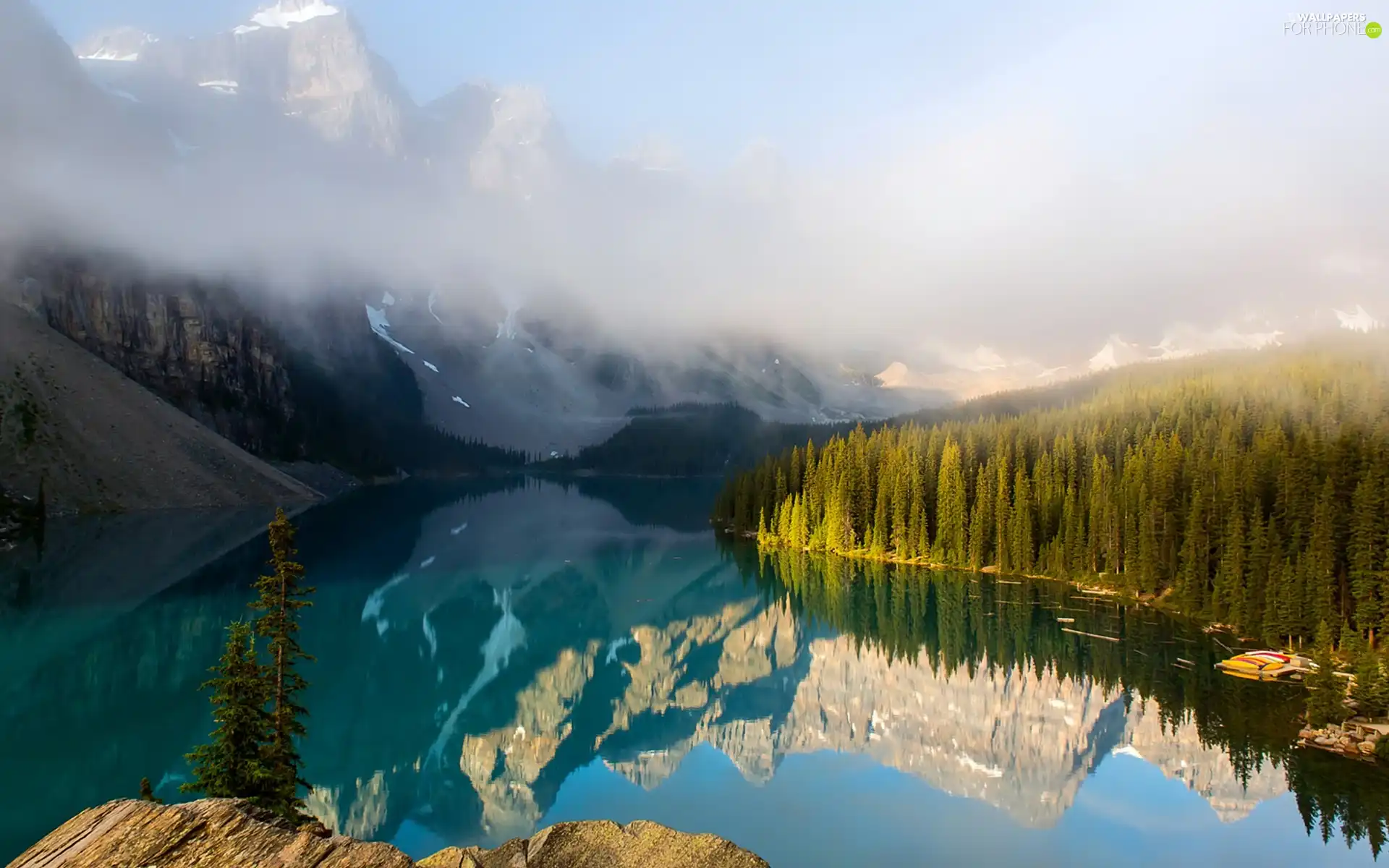 Fog, Mountains, lake