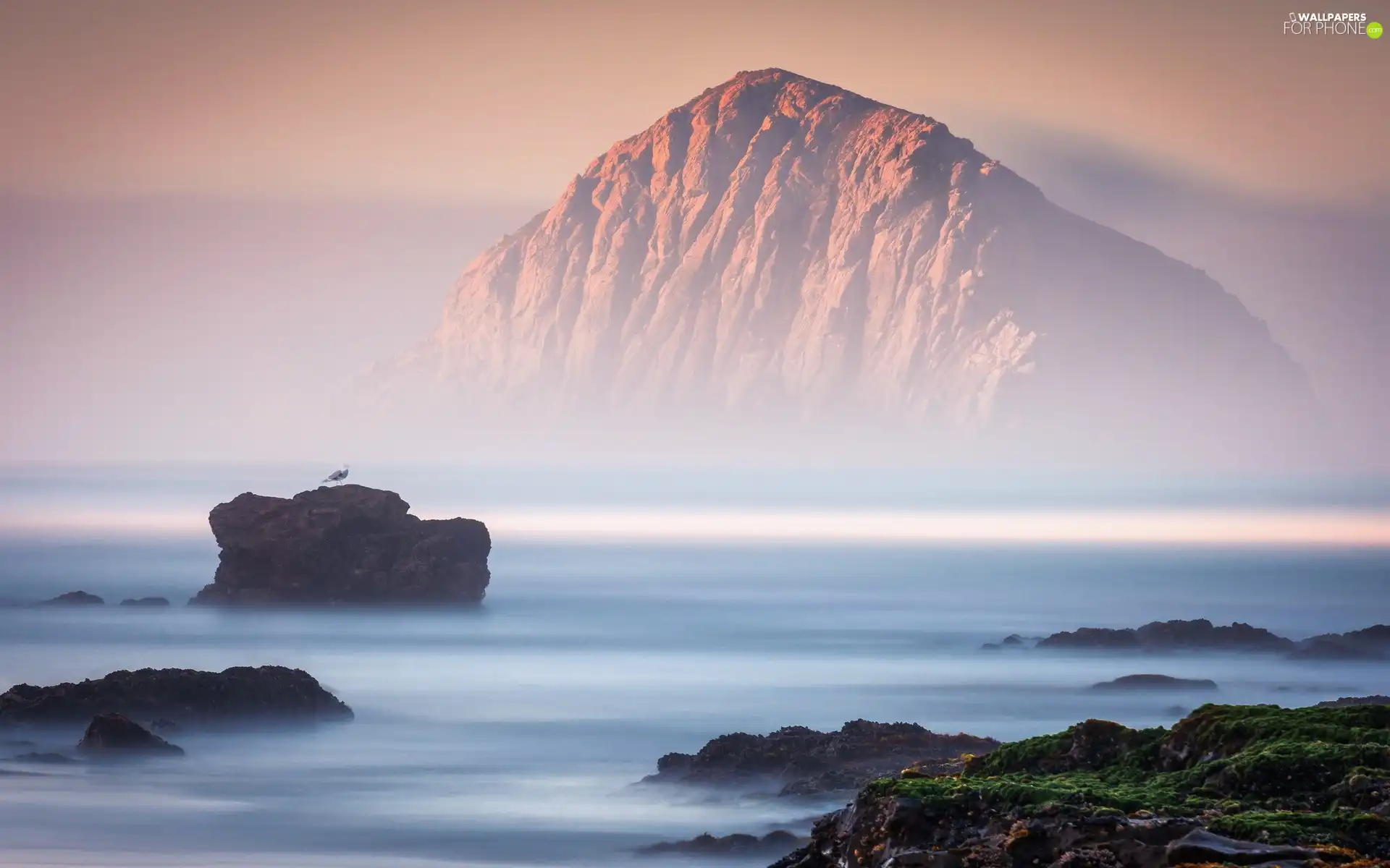 sea, Mountains, Fog, rocks