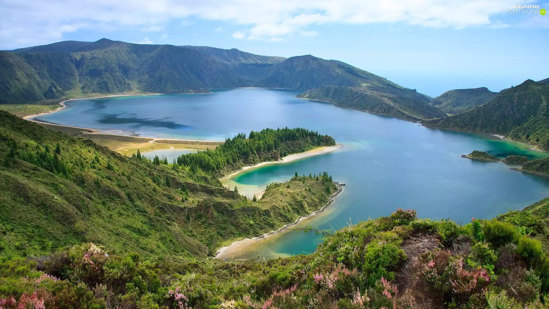 Portugal, Lagoa de Fogo, Mountains, lake