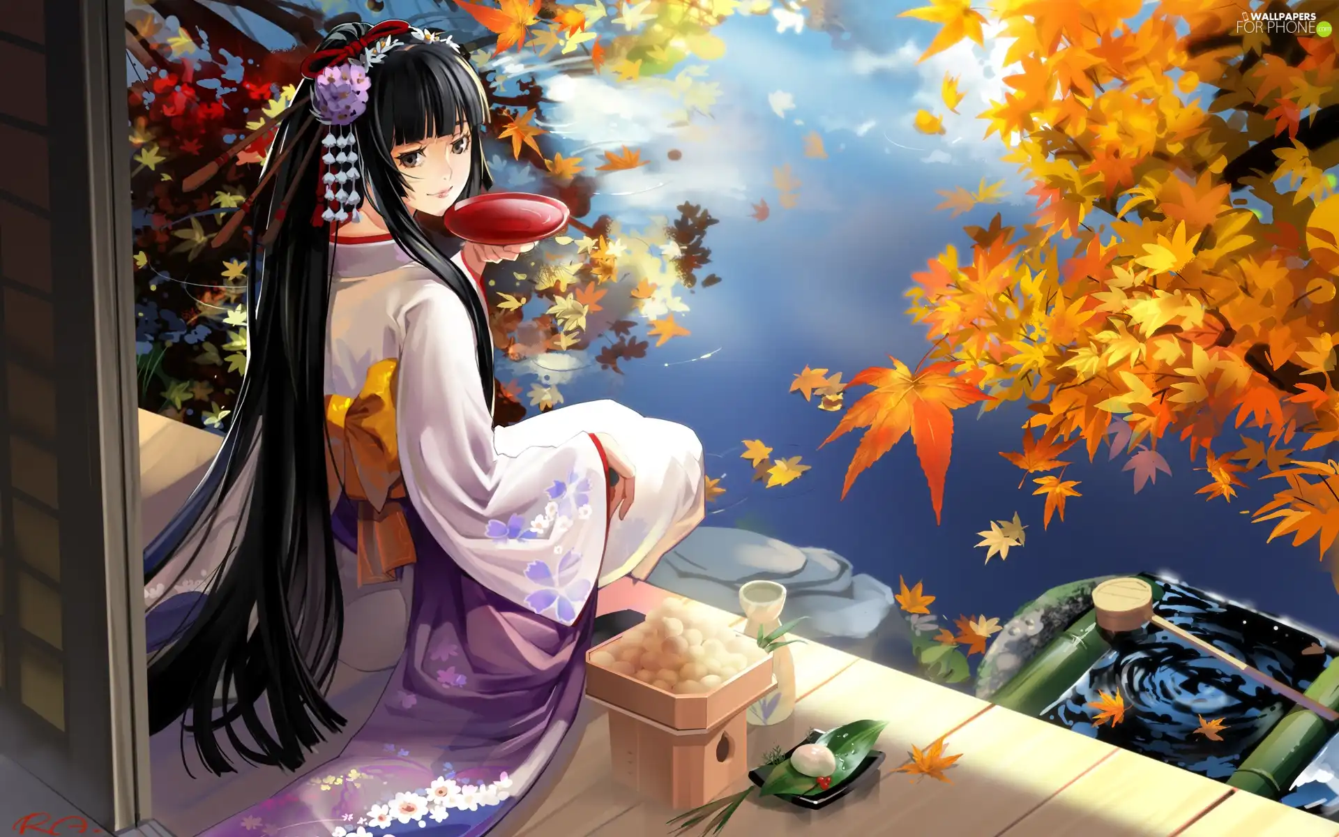 food, girl, kimono