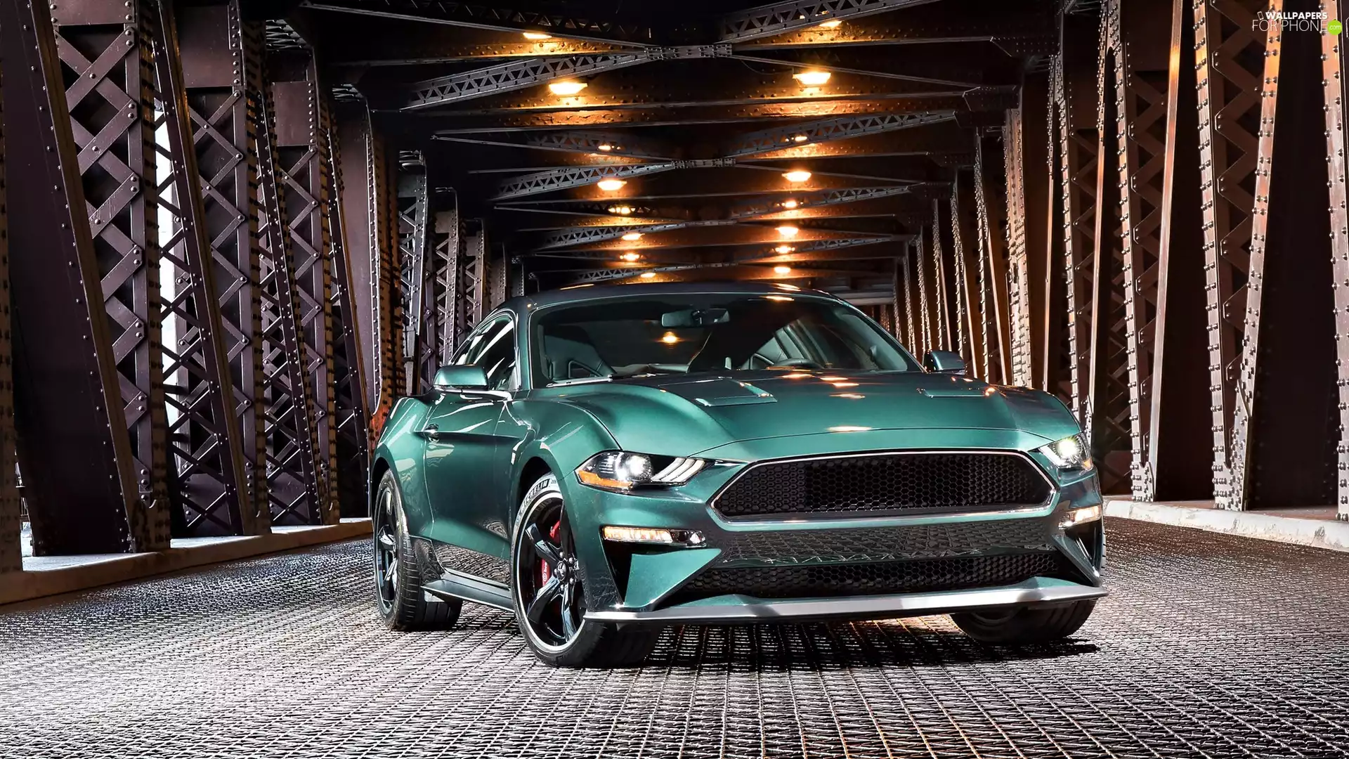 bridge, Ford Mustang Bullitt, Floodlit
