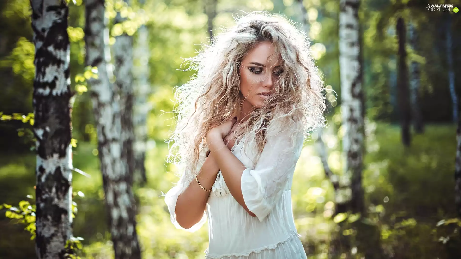 Longs, Women, Hair, forest, spiral, Blonde