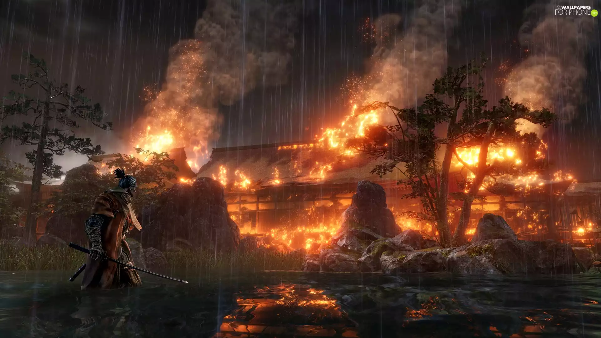 form, game, Rain, Big Fire, fire, Sekiro Shadows Die Twice